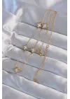  Altın  Minimal Beyaz Sedefli Yonca Çelik Kolye