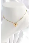 316L Çelik Gold Renk Minimal Topçuk Detay Kalp Figür Kadın HalHal