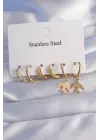   Altın Oval Tasarım Kuş Model Küpe Seti