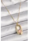  Altın  Pembe Kedi Göz Model  Çelik Kolye