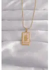  Altın  Pembe Mineli El Figür Tarot Çelik Kolye