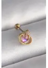 316L Çelik Gold Renk Pembe Mineli Kalp Zirkon Taş Detay Tragus Piercing