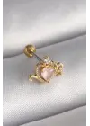 316L Çelik Gold Renk Pembe Mineli Kalp Zirkon Taş Detay Tragus Piercing