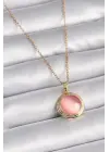 Altın  Pembe Sedefli Daire Model  Çelik Kolye