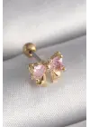 316L Çelik Gold Renk Pembe Zirkon Taşlı Fiyonk Tragus Piercing