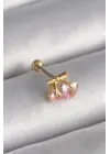 316L Çelik Gold Renk Pembe Zirkon Taşlı Kalp Tragus Piercing