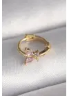 316L Çelik Gold Renk Pembe Zirkon Taşlı Kelebek Model Tragus Piercing