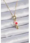  Altın  li Kalp Figür Charm Model  Çelik Kolye