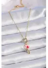  Altın  li Kalp Figür Charm Model  Çelik Kolye