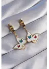   Altın Renkli Mineli Kelebek Küpe