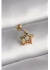 316L Çelik Gold Renk Renkli Zirkon Taşlı Yıldız Model Tragus Piercing