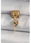 316L Çelik Gold Renk Sallantı Eriyen Kalp Model Pembe Zirkon Taş Detaylı Nomination Charm