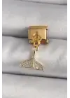 316L Çelik Gold Renk Sallantı Zirkon Taşlı Balık Kuyruğu Figür Nomination Charm
