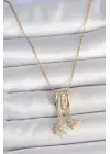 316L Çelik Gold Renk Sallantı Zirkon Taşlı Çiçek Kelebek Figür Charm Kadın Kolye