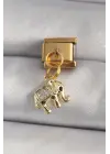 316L Çelik Gold Renk Sallantı Zirkon Taşlı Fil Model Nomination Charm