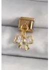 316L Çelik Gold Renk Sallantı Zirkon Taşlı Fiyonk Model Nomination Charm