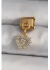 316L Çelik Gold Renk Sallantı Zirkon Taşlı Kalp Model Nomination Charm