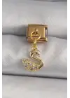 316L Çelik Gold Renk Sallantı Zirkon Taşlı Kuğu Model Nomination Charm