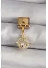 316L Çelik Gold Renk Sallantı Zirkon Taşlı Küre Model Yıldız Detay Nomination Charm