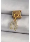 316L Çelik Gold Renk Sallantı Zirkon Taşlı Nal Model Nomination Charm