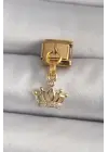 316L Çelik Gold Renk Sallantı Zirkon Taşlı Taç Model Nomination Charm