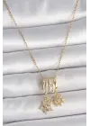 316L Çelik Gold Renk Sallantı Zirkon Taşlı Yıldız Güneş Figür Charm Kadın Kolye