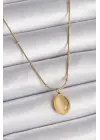  Altın  Sarı Kedi Gözü Sedefli Oval Model  Çelik Kolye