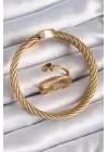 316L Çelik Gold Renk Sarmal Model Erkek Bileklik Yüzük Kombini