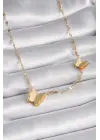  Altın  Simli Kelebek Model  Çelik Kolye