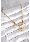  Altın  Simli Kelebek Model  Çelik Kolye