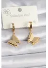   Altın Simli Kelebek Model Çelik Küpe