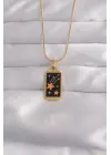  Altın  Siyah Mineli Yıldız Figür Tarot Çelik Kolye