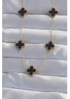  Altın  Siyah Mineli Yonca Çelik Kolye