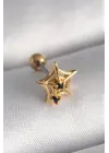 316L Çelik Gold Renk Siyah Zirkon Taş Detay Örümcek Ağ Model Tragus Piercing
