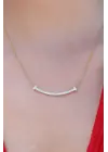  Altın  Smile Model Zirkon Taşlı  Çelik Kolye