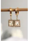  Altın Taşlı Dikdörtgen Model Küpe