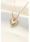  Altın  Tek Taşlı Kalp Çelik Kolye