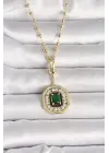 316L Çelik Gold Renk Topçuk Zincir Yeşil Taşlı Seranay Model Kadın Kolye