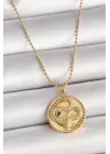  Altın  Topçuk Zincir Yılan İşlemeli Zirkon Taş Detaylı Madalyon Model  Çelik Kolye