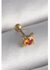 316L Çelik Gold Renk Turuncu Zirkon Taşlı Tragus Piercing