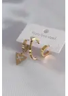316L Çelik Gold Renk Üçgen Model Zirkon Taşlı Kadın Küpe Kombini