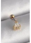 316L Çelik Gold Renk Üçgen Zirkon Taşlı Tragus Piercing