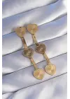   Altın Uzun İtalyan Zincir Detaylı Kalp Küpe