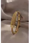 316L Çelik Gold Renk Yaprak Model Zirkon Taşlı Kadın Kelepçe