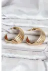 316L Çelik Gold Renk Yarım Halka Model Kadın Küpesi Çoklu Görünüm