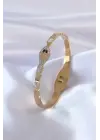 316L Çelik Gold Renk Yılan Model Zirkon Taş Detay Kadın Kelepçe