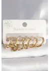 316L Çelik Gold Renk Yıldız Halka Model Kadın Küpe Seti