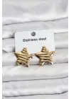 316L Çelik Gold Renk Yıldız Model Kadın Küpe Düz Metal