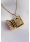 316L Çelik Gold Renk Zincir Açılır Pembe Kapaklı Fotoğraf Koyulabilen Kadın Kolye
