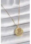316L Çelik Gold Renk Zincir Ay Güneş Model Zirkon Taş Detaylı Kadın Kolye